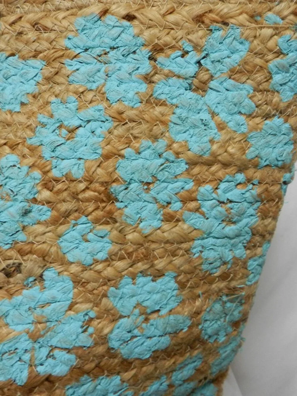 Twig & Arrow Jute large Hand painted tote bag carryall tan turquoise wood Summer - Picture 6 of 13